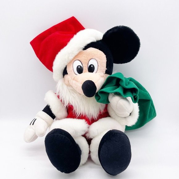 DISNEY Store Vintage MICKEY MOUSE AS SANTA CLAUS Plush With GREEN BAG 18” - Picture 1 of 9